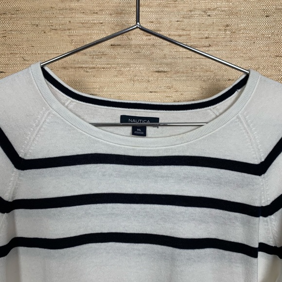 Nautica White/Black Stripe Raglan Sleeve Sweater - Picture 2 of 7